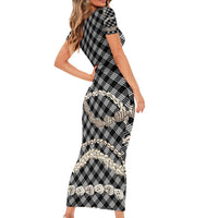 Black Aloha Hawaii Shell Lei Short Sleeve Bodycon Dress Palaka Hebrew Cone Honey Cowrie Elegant Curves - Polynesian Pride