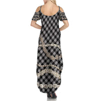 Black Aloha Hawaii Shell Lei Summer Maxi Dress Palaka Hebrew Cone Honey Cowrie Elegant Curves - Polynesian Pride