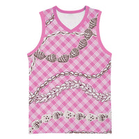 Pink Aloha Hawaii Shell Lei Basketball Jersey Palaka Hebrew Cone Honey Cowrie Elegant Curves - Polynesian Pride