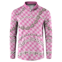 Pink Aloha Hawaii Shell Lei Button Sweatshirt Palaka Hebrew Cone Honey Cowrie Elegant Curves - Polynesian Pride