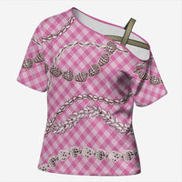 Pink Aloha Hawaii Shell Lei Cross Shoulder Shirt Palaka Hebrew Cone Honey Cowrie Elegant Curves - Polynesian Pride