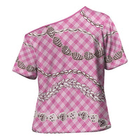 Pink Aloha Hawaii Shell Lei Cross Shoulder Shirt Palaka Hebrew Cone Honey Cowrie Elegant Curves - Polynesian Pride