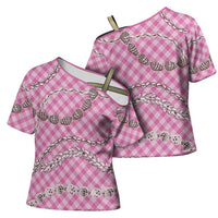 Pink Aloha Hawaii Shell Lei Cross Shoulder Shirt Palaka Hebrew Cone Honey Cowrie Elegant Curves - Polynesian Pride