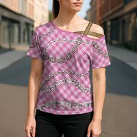 Pink Aloha Hawaii Shell Lei Cross Shoulder Shirt Palaka Hebrew Cone Honey Cowrie Elegant Curves - Polynesian Pride