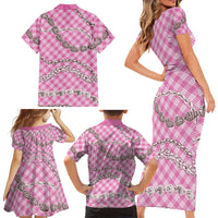 Pink Aloha Hawaii Shell Lei Family Matching Short Sleeve Bodycon Dress and Hawaiian Shirt Palaka Hebrew Cone Honey Cowrie Elegant Curves LT14 - Polynesian Pride