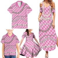 Pink Aloha Hawaii Shell Lei Family Matching Summer Maxi Dress and Hawaiian Shirt Palaka Hebrew Cone Honey Cowrie Elegant Curves LT14 - Polynesian Pride