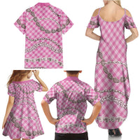 Pink Aloha Hawaii Shell Lei Family Matching Summer Maxi Dress and Hawaiian Shirt Palaka Hebrew Cone Honey Cowrie Elegant Curves LT14 - Polynesian Pride