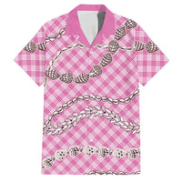 Pink Aloha Hawaii Shell Lei Family Matching Tank Maxi Dress and Hawaiian Shirt Palaka Hebrew Cone Honey Cowrie Elegant Curves LT14 Dad's Shirt - Short Sleeve Pink - Polynesian Pride