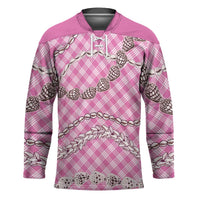 Pink Aloha Hawaii Shell Lei Hockey Jersey Palaka Hebrew Cone Honey Cowrie Elegant Curves - Polynesian Pride