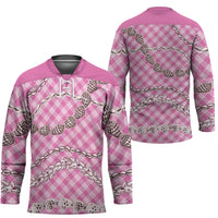 Pink Aloha Hawaii Shell Lei Hockey Jersey Palaka Hebrew Cone Honey Cowrie Elegant Curves - Polynesian Pride