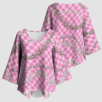 Pink Aloha Hawaii Shell Lei Kimono Sleeve Blouse Palaka Hebrew Cone Honey Cowrie Elegant Curves - Polynesian Pride