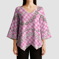 Pink Aloha Hawaii Shell Lei Kimono Sleeve Blouse Palaka Hebrew Cone Honey Cowrie Elegant Curves - Polynesian Pride