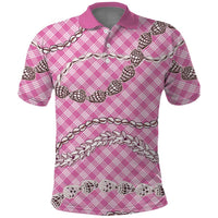Pink Aloha Hawaii Shell Lei Polo Shirt Palaka Hebrew Cone Honey Cowrie Elegant Curves - Polynesian Pride