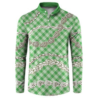 Green Aloha Hawaii Shell Lei Button Sweatshirt Palaka Hebrew Cone Honey Cowrie Elegant Curves - Polynesian Pride