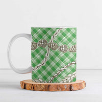 Green Aloha Hawaii Shell Lei Ceramic Mug Palaka Hebrew Cone Honey Cowrie Elegant Curves - Polynesian Pride