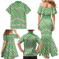 Green Aloha Hawaii Shell Lei Family Matching Mermaid Dress and Hawaiian Shirt Palaka Hebrew Cone Honey Cowrie Elegant Curves LT14 - Polynesian Pride