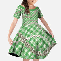 Green Aloha Hawaii Shell Lei Family Matching Short Sleeve Bodycon Dress and Hawaiian Shirt Palaka Hebrew Cone Honey Cowrie Elegant Curves LT14 Daughter's Dress Green - Polynesian Pride