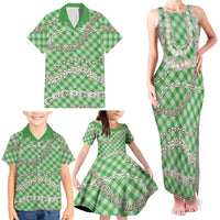Green Aloha Hawaii Shell Lei Family Matching Tank Maxi Dress and Hawaiian Shirt Palaka Hebrew Cone Honey Cowrie Elegant Curves LT14 - Polynesian Pride