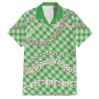 Green Aloha Hawaii Shell Lei Hawaiian Shirt Palaka Hebrew Cone Honey Cowrie Elegant Curves - Polynesian Pride