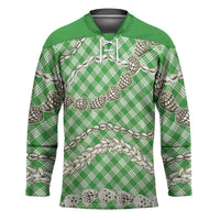 Green Aloha Hawaii Shell Lei Hockey Jersey Palaka Hebrew Cone Honey Cowrie Elegant Curves - Polynesian Pride