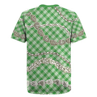 Green Aloha Hawaii Shell Lei Rugby Jersey Palaka Hebrew Cone Honey Cowrie Elegant Curves - Polynesian Pride