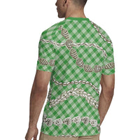 Green Aloha Hawaii Shell Lei Rugby Jersey Palaka Hebrew Cone Honey Cowrie Elegant Curves - Polynesian Pride