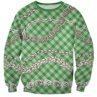 Green Aloha Hawaii Shell Lei Sweatshirt Palaka Hebrew Cone Honey Cowrie Elegant Curves - Polynesian Pride