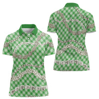 Green Aloha Hawaii Shell Lei Women Polo Shirt Palaka Hebrew Cone Honey Cowrie Elegant Curves - Polynesian Pride