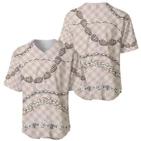 Beige Aloha Hawaii Shell Lei Baseball Jersey Palaka Hebrew Cone Honey Cowrie Elegant Curves - Polynesian Pride