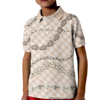 Beige Aloha Hawaii Shell Lei Kid Polo Shirt Palaka Hebrew Cone Honey Cowrie Elegant Curves - Polynesian Pride