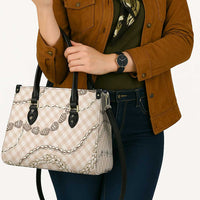 Beige Aloha Hawaii Shell Lei Leather Bag Palaka Hebrew Cone Honey Cowrie Elegant Curves - Polynesian Pride