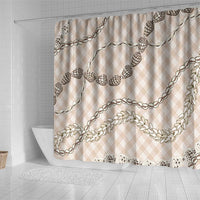 Beige Aloha Hawaii Shell Lei Shower Curtain Palaka Hebrew Cone Honey Cowrie Elegant Curves - Polynesian Pride