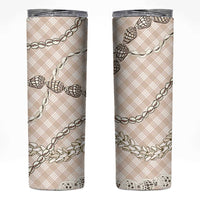 Beige Aloha Hawaii Shell Lei Skinny Tumbler Palaka Hebrew Cone Honey Cowrie Elegant Curves - Polynesian Pride