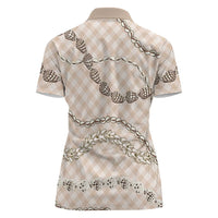 Beige Aloha Hawaii Shell Lei Women Polo Shirt Palaka Hebrew Cone Honey Cowrie Elegant Curves - Polynesian Pride