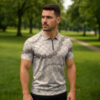 Beige Aloha Hawaii Shell Lei Zipper Polo Shirt Palaka Hebrew Cone Honey Cowrie Elegant Curves - Polynesian Pride
