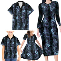 Purple Paradise Hawaii Shell Lei Family Matching Long Sleeve Bodycon Dress and Hawaiian Shirt Hawaiian Sunrise Shell Hebrew Cone Plumeria LT14 - Polynesian Pride