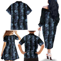 Purple Paradise Hawaii Shell Lei Family Matching Off The Shoulder Long Sleeve Dress and Hawaiian Shirt Hawaiian Sunrise Shell Hebrew Cone Plumeria LT14 - Polynesian Pride