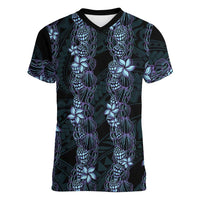 Purple Paradise Hawaii Shell Lei Women V-Neck T-Shirt Hawaiian Sunrise Shell Hebrew Cone Plumeria - Polynesian Pride