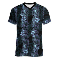 Purple Paradise Hawaii Shell Lei Women V-Neck T-Shirt Hawaiian Sunrise Shell Hebrew Cone Plumeria - Polynesian Pride