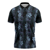 Purple Paradise Hawaii Shell Lei Zipper Polo Shirt Hawaiian Sunrise Shell Hebrew Cone Plumeria - Polynesian Pride