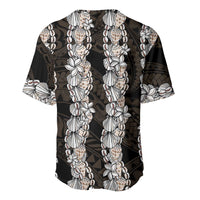 Black and Beige Hawaii Shell Lei Baseball Jersey Hawaiian Sunrise Shell Hebrew Cone Plumeria - Polynesian Pride