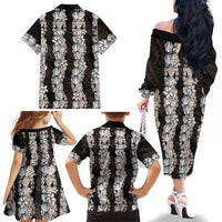 Black and Beige Hawaii Shell Lei Family Matching Off The Shoulder Long Sleeve Dress and Hawaiian Shirt Hawaiian Sunrise Shell Hebrew Cone Plumeria LT14 - Polynesian Pride