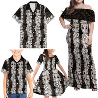 Black and Beige Hawaii Shell Lei Family Matching Off Shoulder Maxi Dress and Hawaiian Shirt Hawaiian Sunrise Shell Hebrew Cone Plumeria LT14 - Polynesian Pride