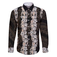 Black and Beige Hawaii Shell Lei Family Matching Puletasi and Hawaiian Shirt Hawaiian Sunrise Shell Hebrew Cone Plumeria - Polynesian Pride