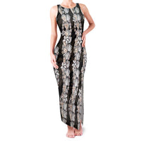 Black and Beige Hawaii Shell Lei Family Matching Tank Maxi Dress and Hawaiian Shirt Hawaiian Sunrise Shell Hebrew Cone Plumeria LT14 Mom's Dress Black - Polynesian Pride