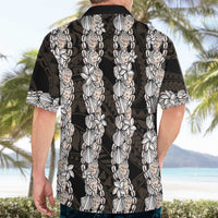 Black and Beige Hawaii Shell Lei Hawaiian Shirt Hawaiian Sunrise Shell Hebrew Cone Plumeria - Polynesian Pride