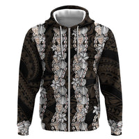 Black and Beige Hawaii Shell Lei Hoodie Hawaiian Sunrise Shell Hebrew Cone Plumeria - Polynesian Pride