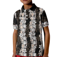 Black and Beige Hawaii Shell Lei Kid Polo Shirt Hawaiian Sunrise Shell Hebrew Cone Plumeria - Polynesian Pride