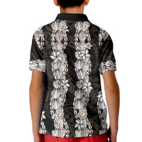 Black and Beige Hawaii Shell Lei Kid Polo Shirt Hawaiian Sunrise Shell Hebrew Cone Plumeria - Polynesian Pride