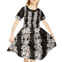 Black and Beige Hawaii Shell Lei Kid Short Sleeve Dress Hawaiian Sunrise Shell Hebrew Cone Plumeria - Polynesian Pride